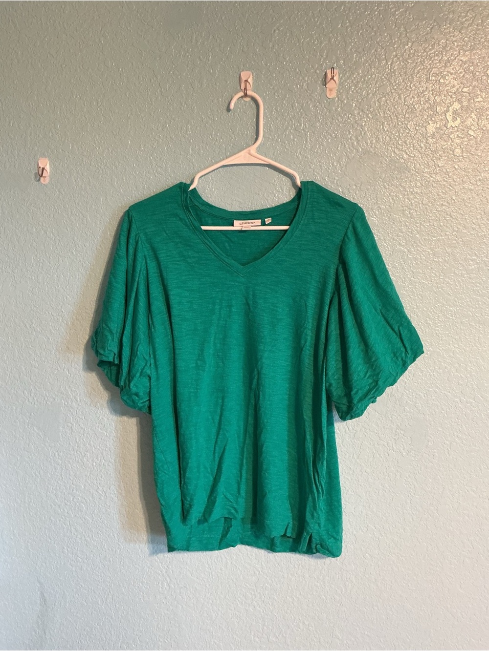 Chico's Teal V-Neck Short Puff Sleeve Top